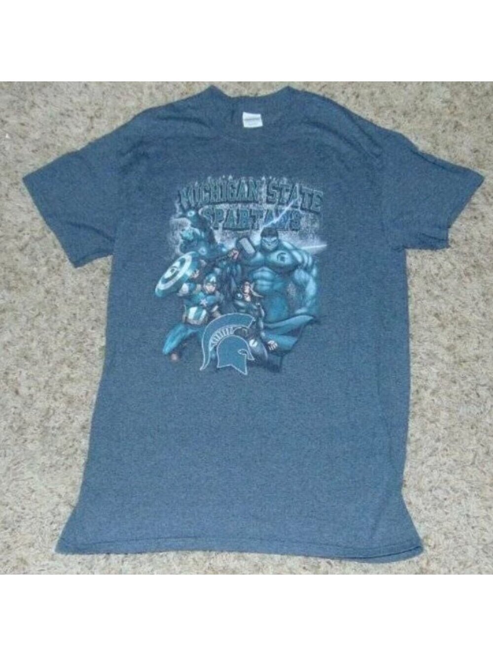 NCAA Michigan State Spartans Shirt S Mens Gray Marvel Heroes Short Sleeve Crew